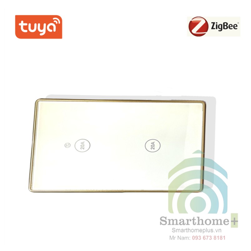 Công Tắc Zigbee Công Suất Lớn 20A Viền Kim Loại Chữ Nhật Tuya 2 Nút ZFW1-2US