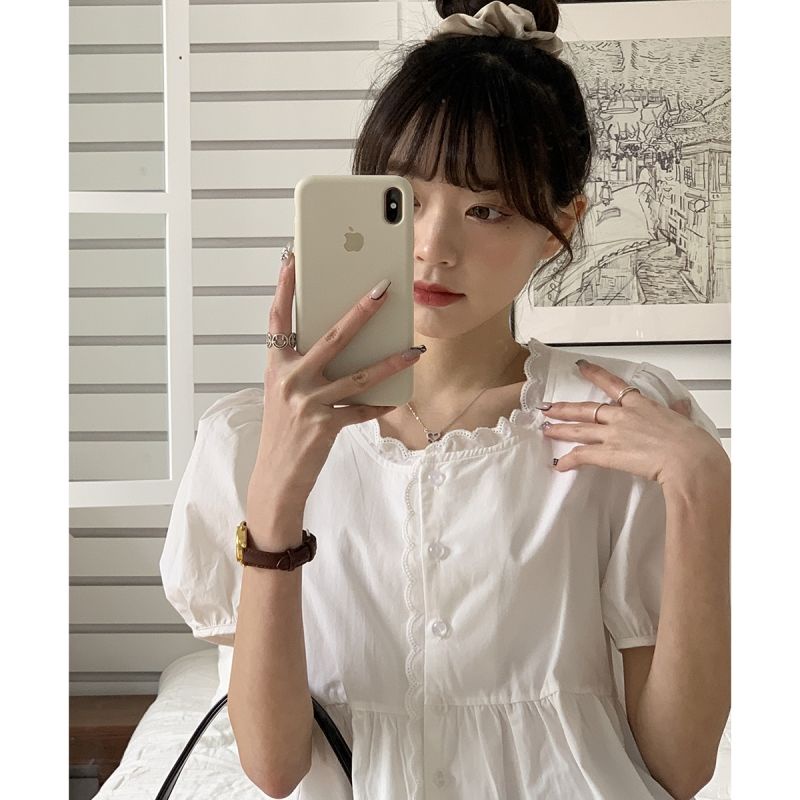 Áo Sơ Mi cotton Tay Phồng Thời Trang Mùa Hè Hàn Quốc 2022 Mới