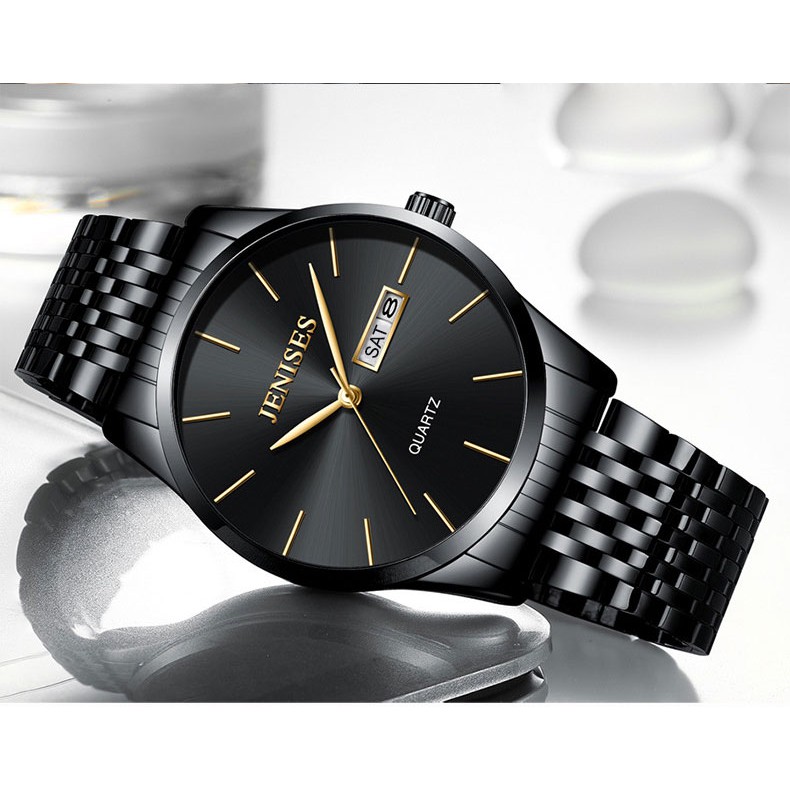 Đồng Hồ Nam Cao Cấp JENISES JAPAN Khung Thép Full Đen Không Gỉ