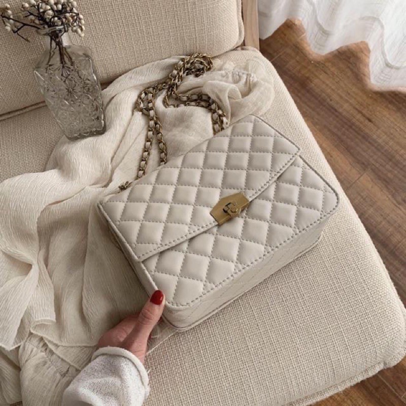 Túi xách nữ đeo chéo đeo vai cao cấp trần trám khoá gập Size 25cm