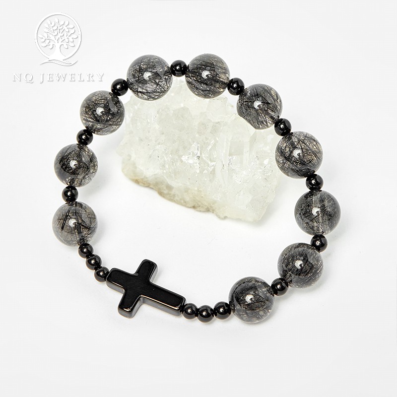 Vòng Mân Côi -Chuỗi Mân Côi Màu TA Tóc Đen Phối Thánh Gía NQ Jewelry