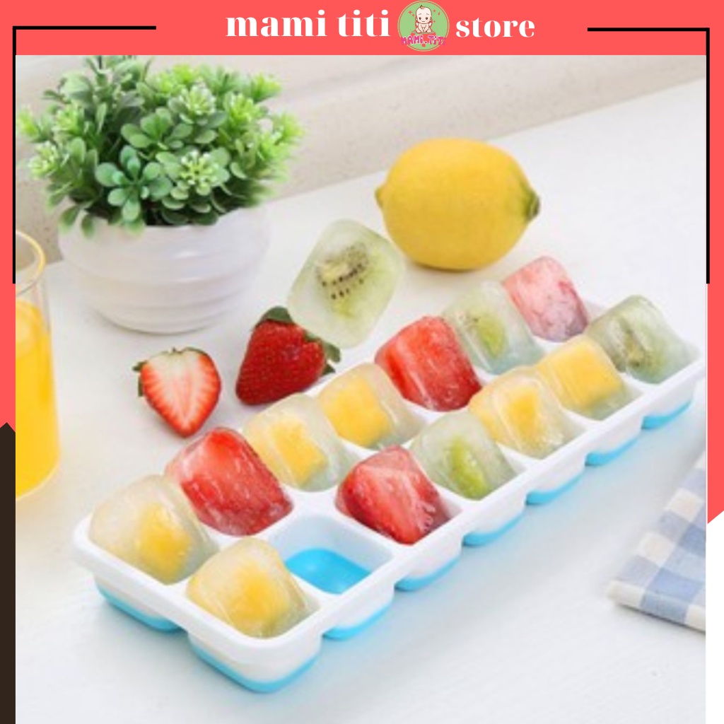 Khay làm đá, Set 3 khay làm đá đáy silicon thành bằng nhựa PP (CÓ NẮP ĐẠY) an toàn sức khỏe