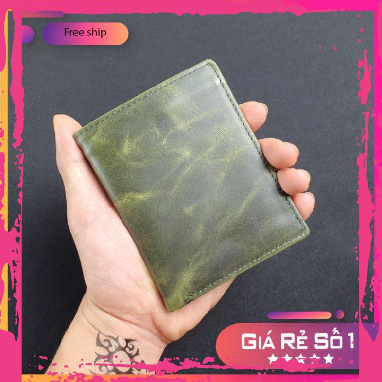 Ví da Pullup wax WS107 Xanh Olive - 100% da bò thật, BH 3 năm