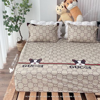 Ga Trải Giường - Chó Gucci 💝 FREESHIP 💝 Drap Giường Cotton 3D Mềm Mịn, Không Bai Xù, Chống Nhăn - Ảnh Chụp Thực Tế 100%