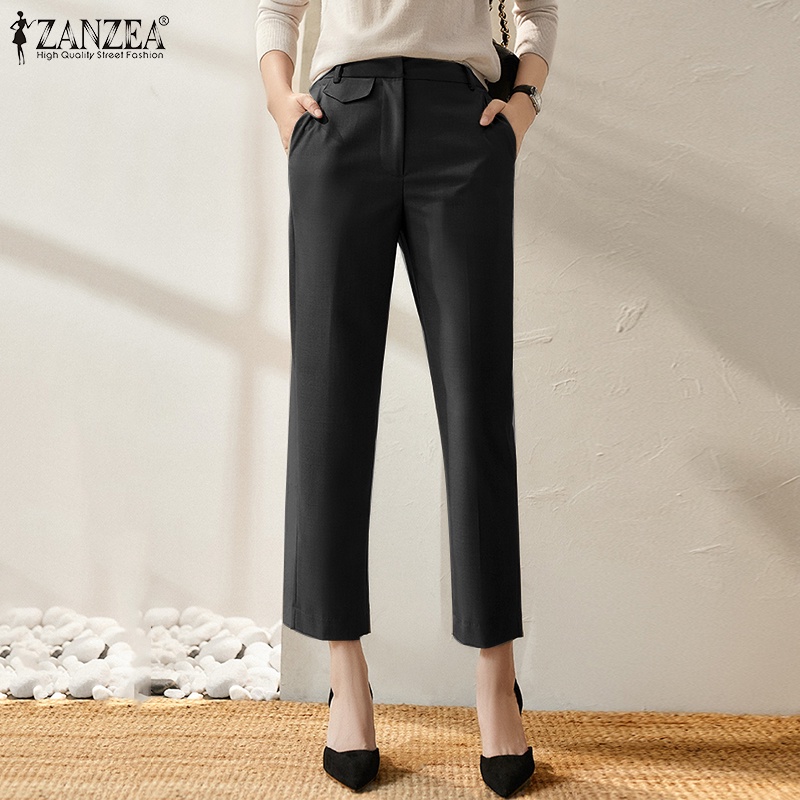 Quần dài ZANZEA ống rộng lưng co giãn thời trang cho nữ