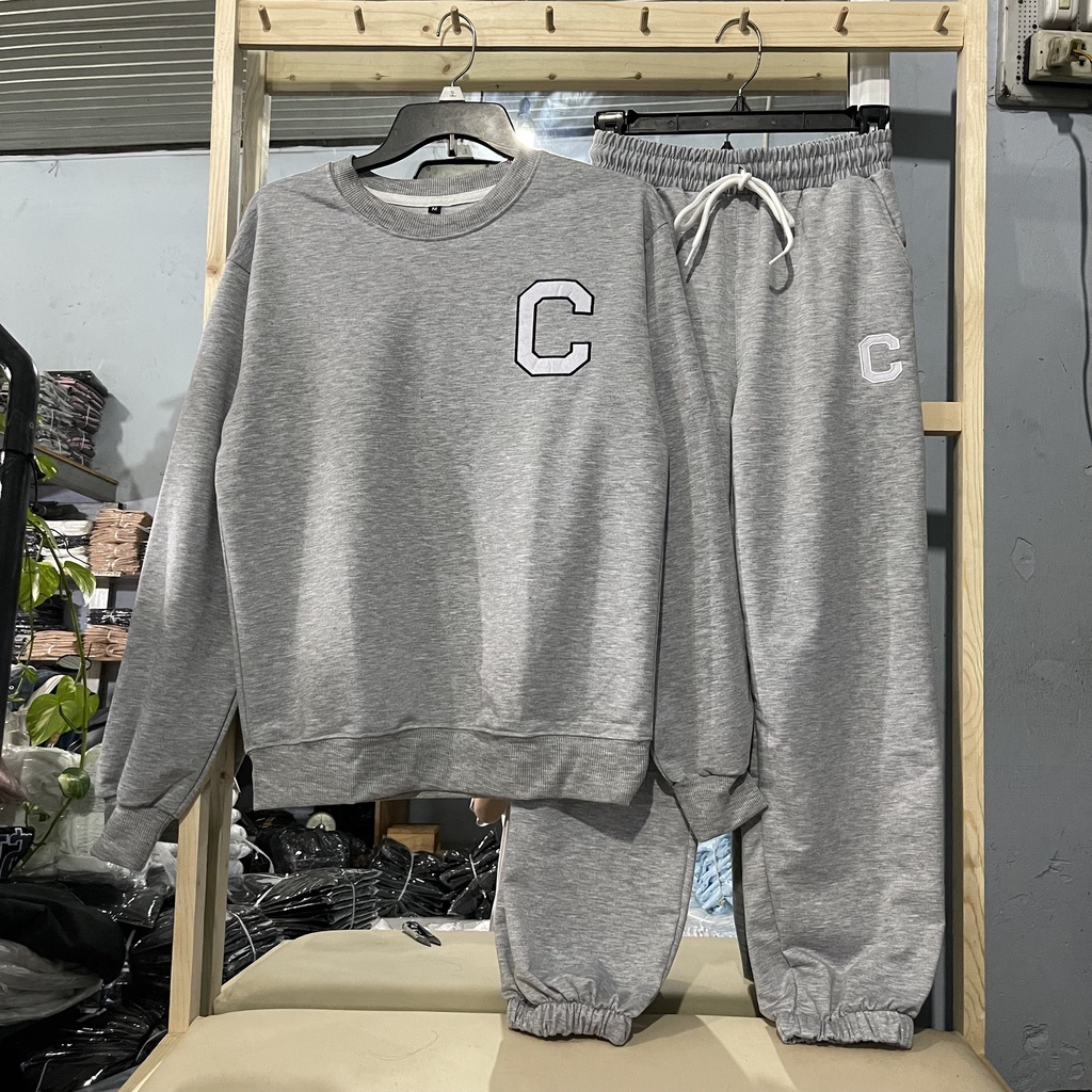 Quần Jogger C thêu vải thun da cá dày dặn phong cách trẻ trung cho nam và nữ