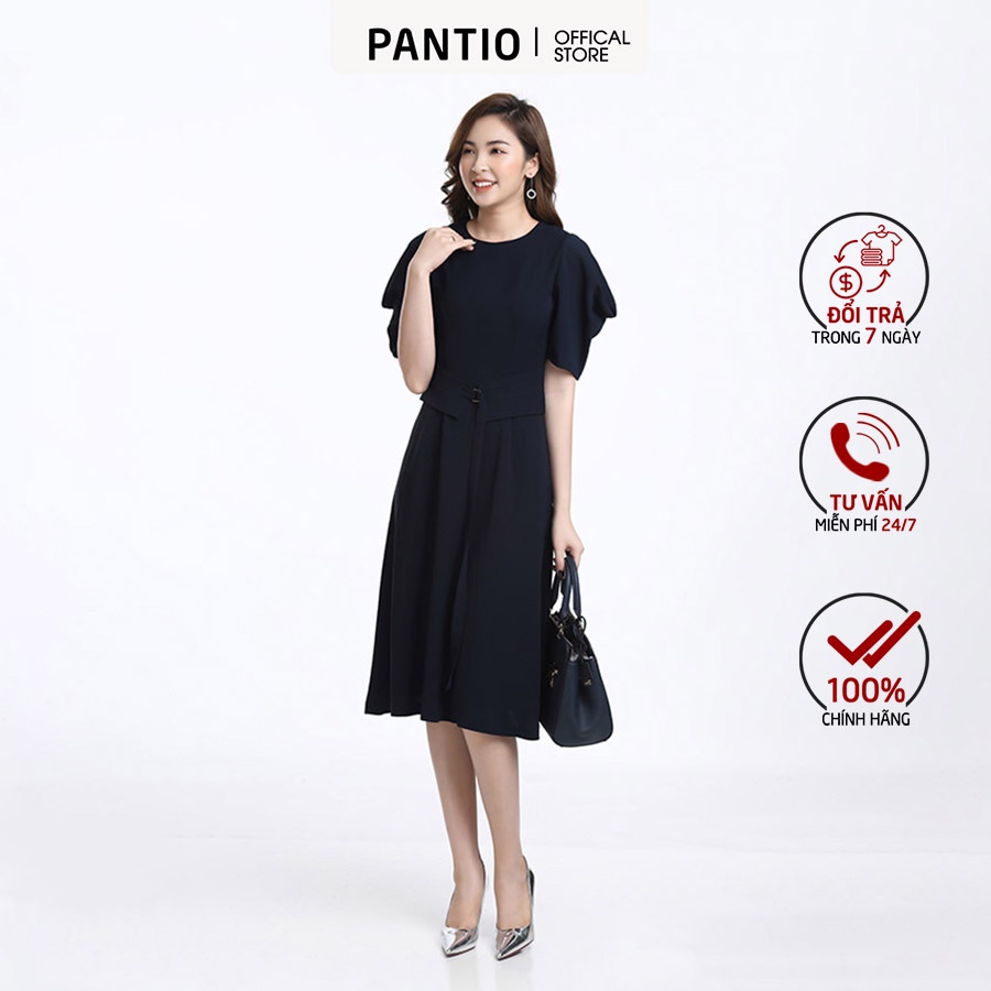Đầm công sở chất liệu thô mềm cánh tay bồng dáng xòe FDC32732 - PANTIO