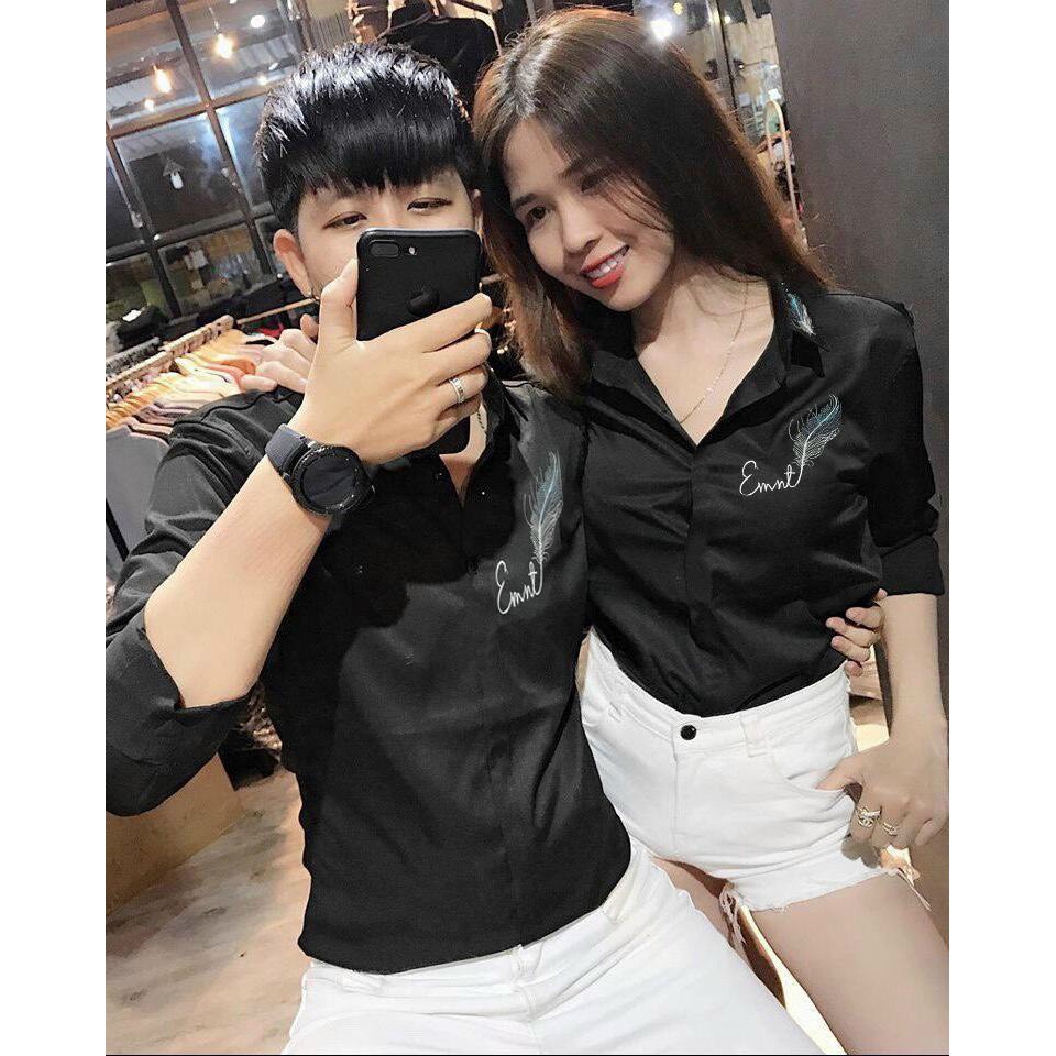 áo sơ mi cặp thêu hình lông công siêu đẹp GKM bao đẹp