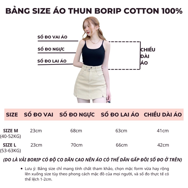 Áo hai dây nữ croptop T&amp;N TSHIRT COLLECTION co dãn ôm body, vải borip cotton 100%, 6 màu trẻ trung năng động A0243