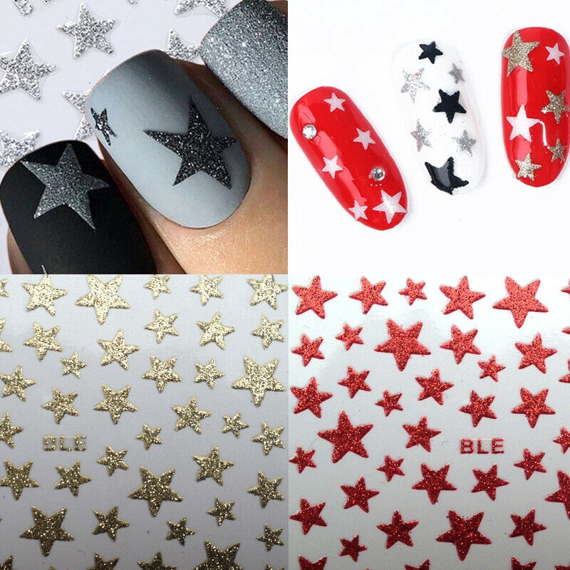 【P&amp;T】1pcs 3D Nail Slider Stars Stickers Glitter Shiny Decoration Adhesive DIY Sticker Nail Art Tips Manicure