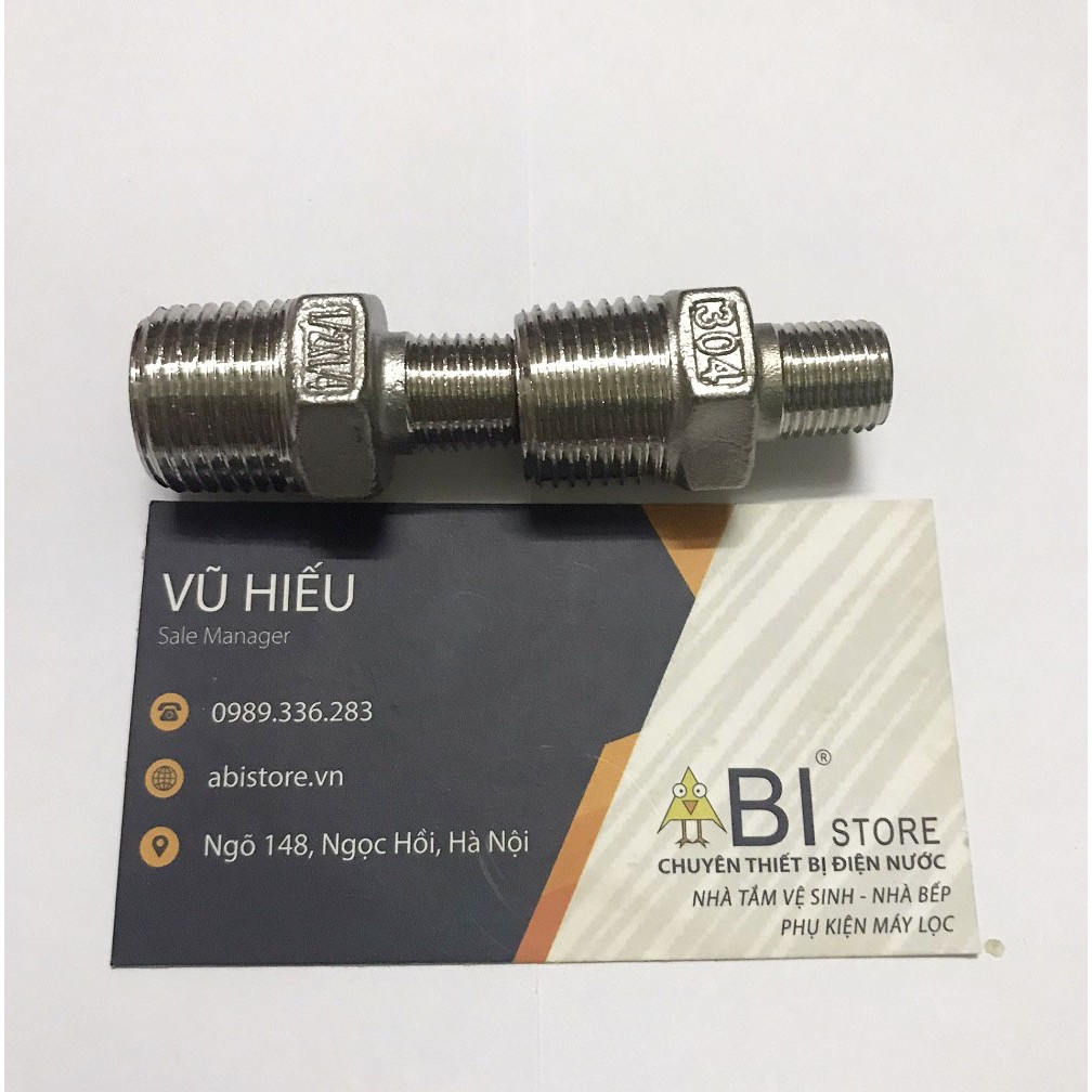 KÉP THU 1/2 1/4 ( NỐI REN 2 ĐẦU 21 - 13) INOX ĐÚC SẦN