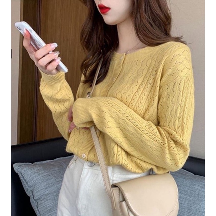 Áo khoác Cardigan cổ tròn thu đông kiểu dáng Hàn Quốc cực xinh xắn kl8199003