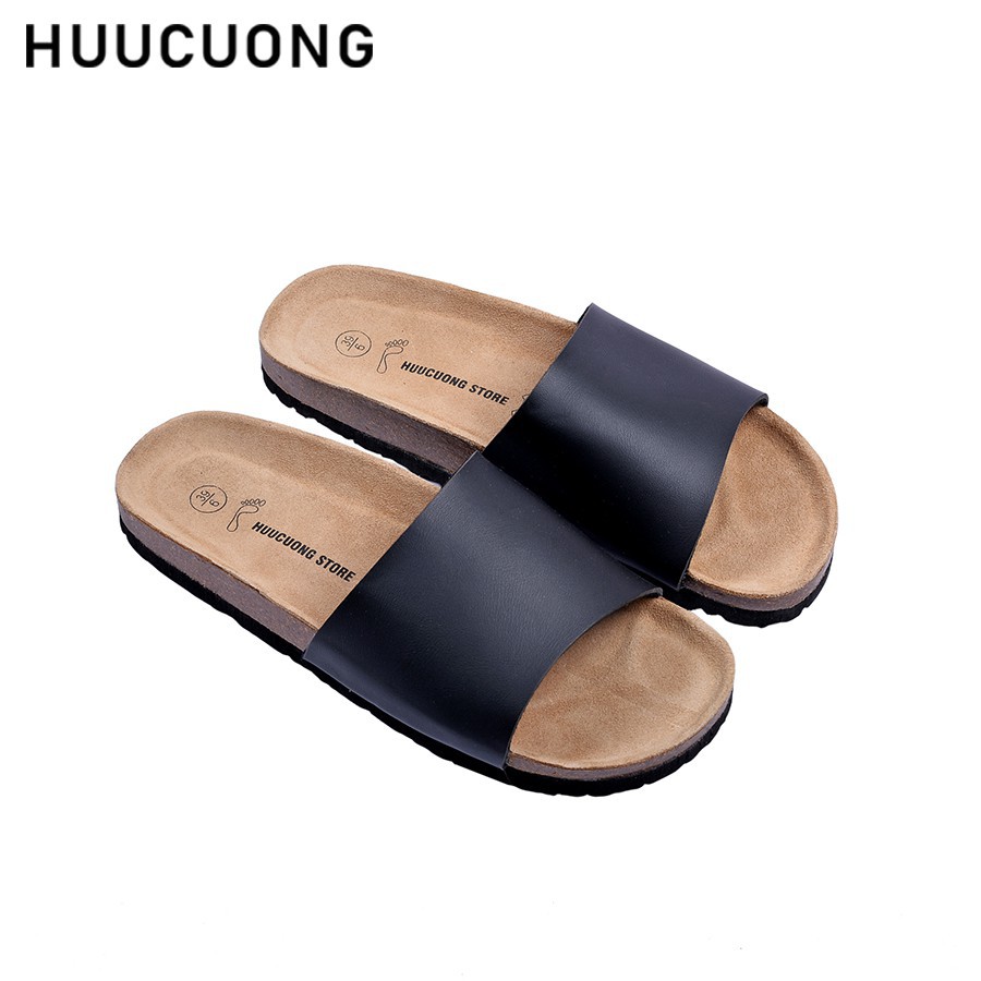 Dép unisex 1 quai HuuCuong màu đen Unisex đế trấu