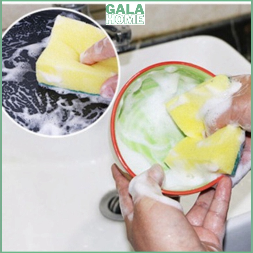 Miếng rửa chén bọt biển rửa bát vàng xanh vệ sinh chén dĩa tiện lợi siêu sạc GALA HOME