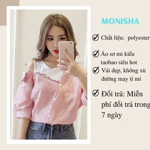 SET Áo Sơ Mi Lệch Vai + Quần Short Denim Rách Lưới