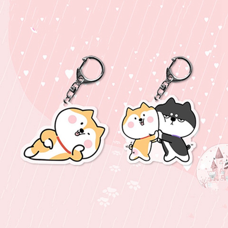 Móc khóa hai mặt hình cún hoạt hình dễ thương