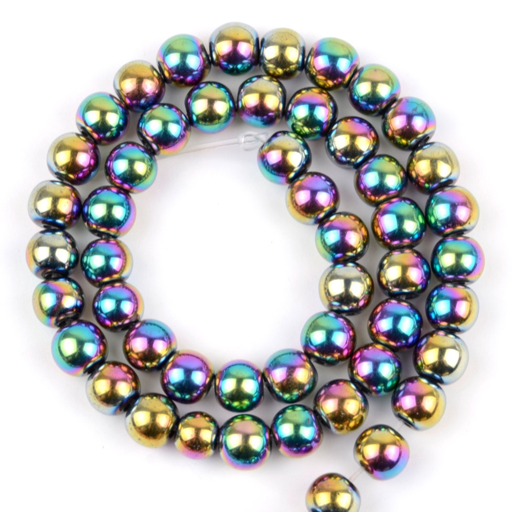 Chuỗi Hạt Đá Hematite Tự Nhiên Màu Đen / Vàng / Bạc 4 6 8 10 MM 16 "