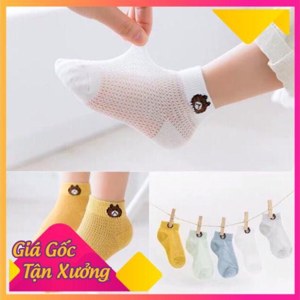 [SIÊU SALE] Set 5 Đôi Tất Lưới Thêu .Hình Gấu Cho Bé.