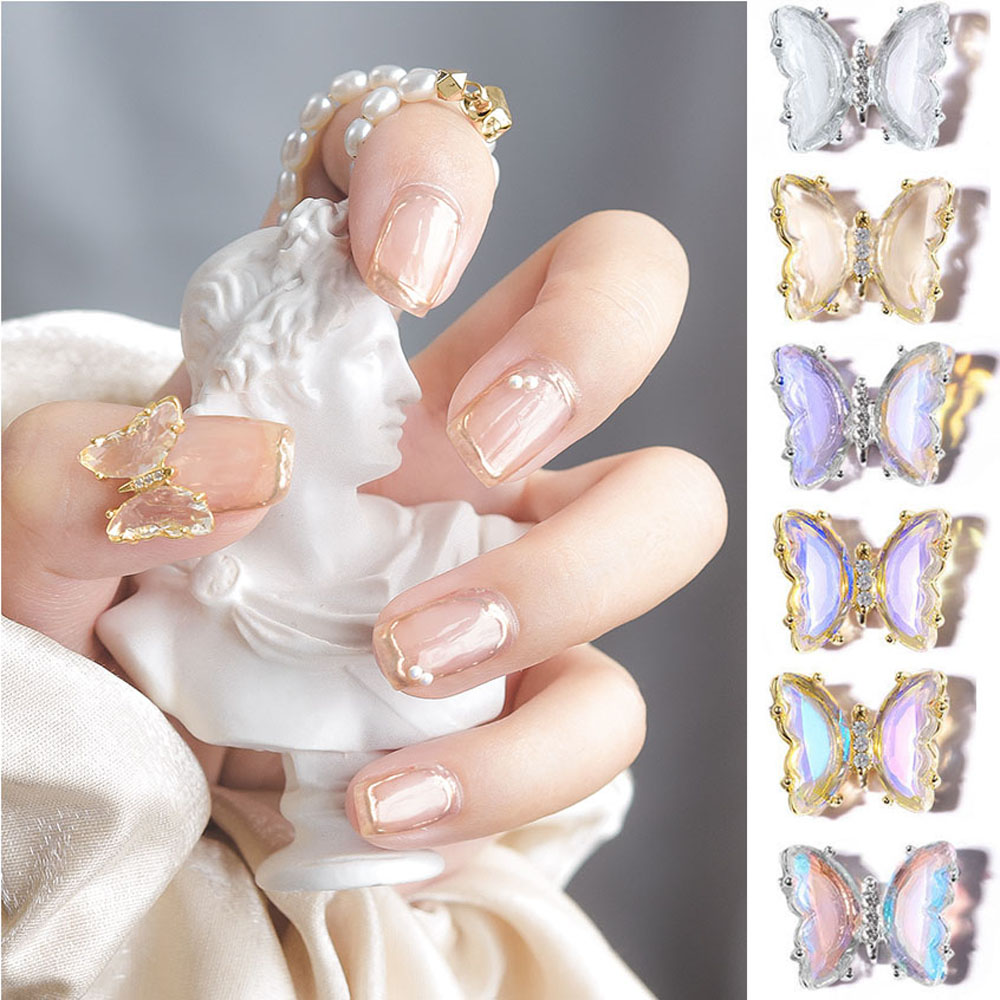 [Hàng mới về] Phụ kiện hạt trang trí móng tay nghệ thuật hình bướm bằng kim loại trong suốt 3d diy