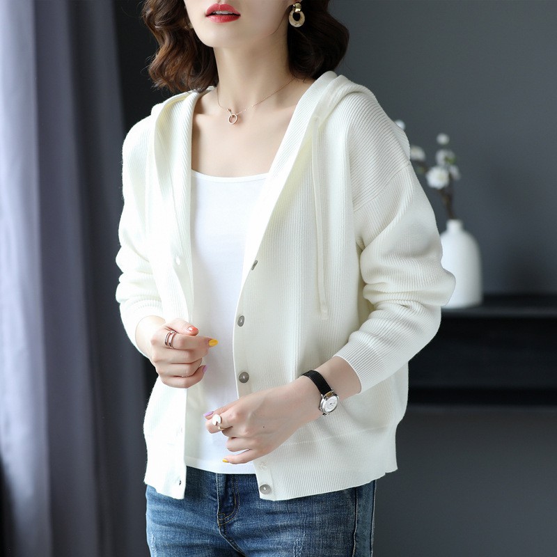 Áo khoác len ❤️FREESHIP đơn 50k❤️ áo khoác cardigan giản dị có mũ trùm đầu | BigBuy360 - bigbuy360.vn