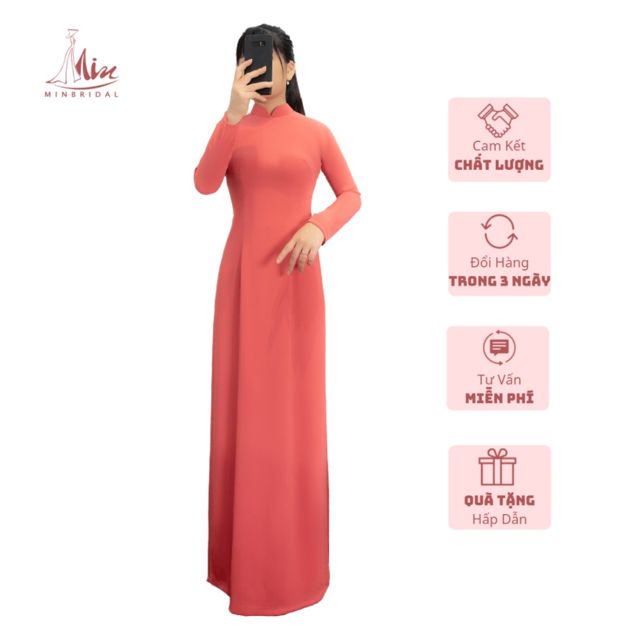 Áo Dài Truyền Thống Vải Chifon 4 Tà Màu Cam - Áo Dài Min
