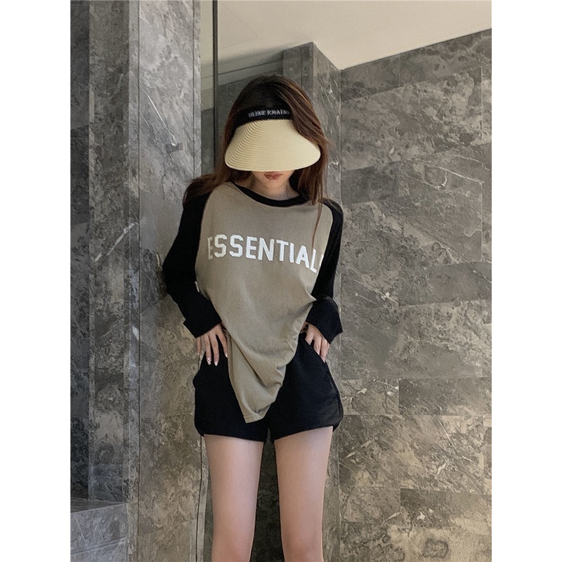 JSC Áo Thun Raglan Mỏng Tay Dài Phối Màu Sắc Tương Phản Thời Trang Mùa Thu Cho Nữ