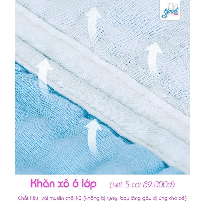 Khăn tắm cho bé 6 lớp 110x120cm Goodmama, khăn sợi tre chính hãng thấm hút nước tốt, mềm mại cho da bé