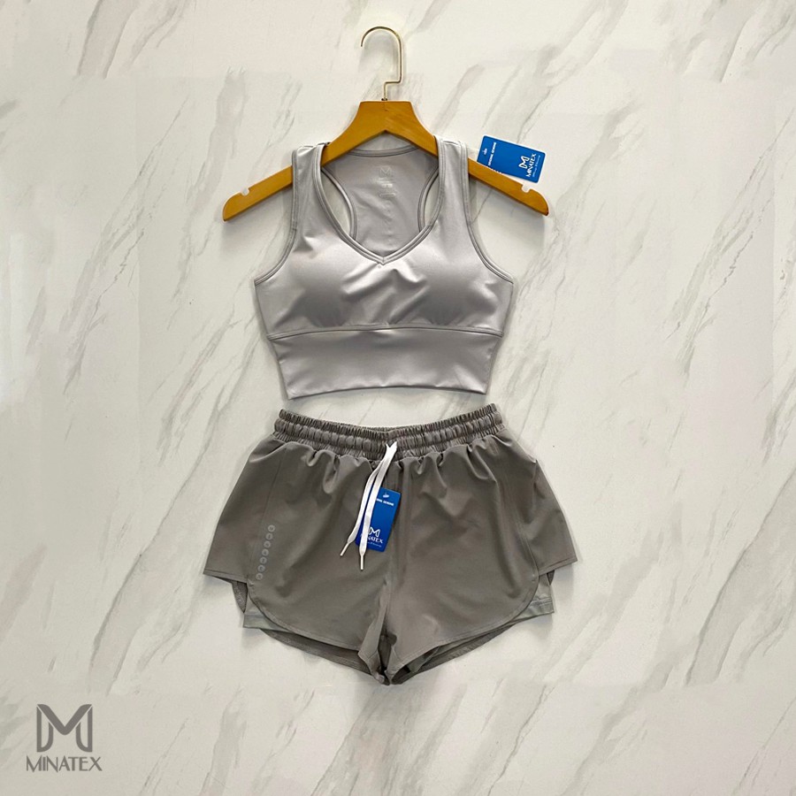 Bộ tập gym yoga áo cổ tim đùi dáng bồng thoáng mát Minatex