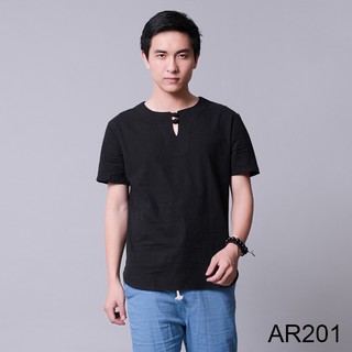 Áo nam cổ tròn cúc tết vải đũi xuất dư Rough