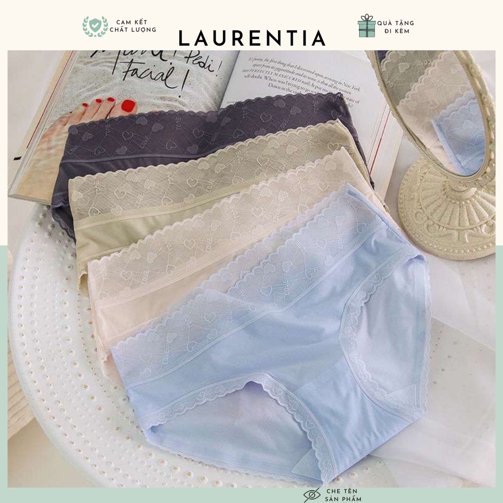 Quần lót nữ lụa băng, quần chip nữ tàng hình cạp ren họa tiết tim QL9909