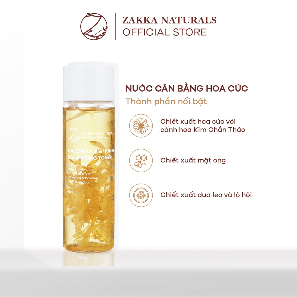 Toner (Nước Cân Bằng) Hoa Cúc Zakka Naturals Calendula & Honey Balancing Toner 150ml