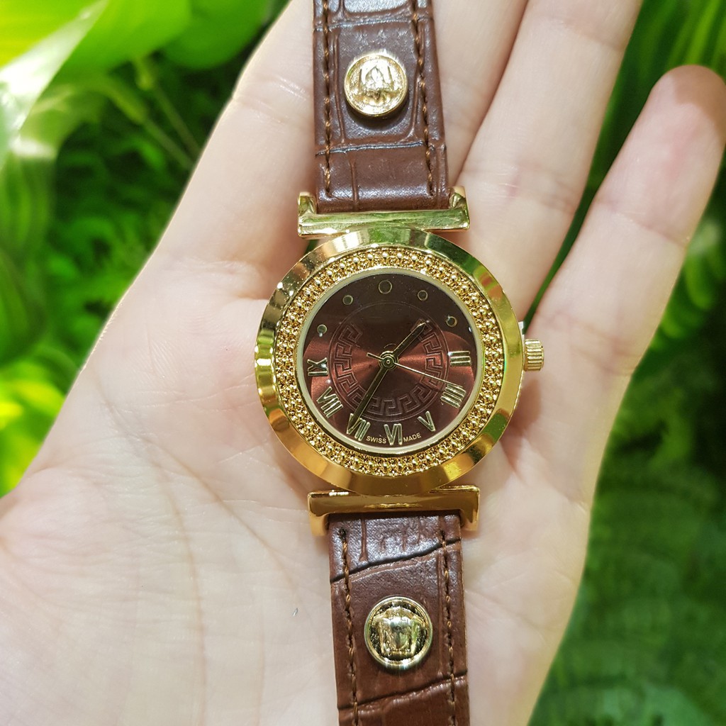 Đồng Hồ Nữ Vesac Dây Da Mặt Viền Vàng Sang Trọng Nhiều Màu Đen Đỏ Trắng Xanh Nâu - Tony Watch 68