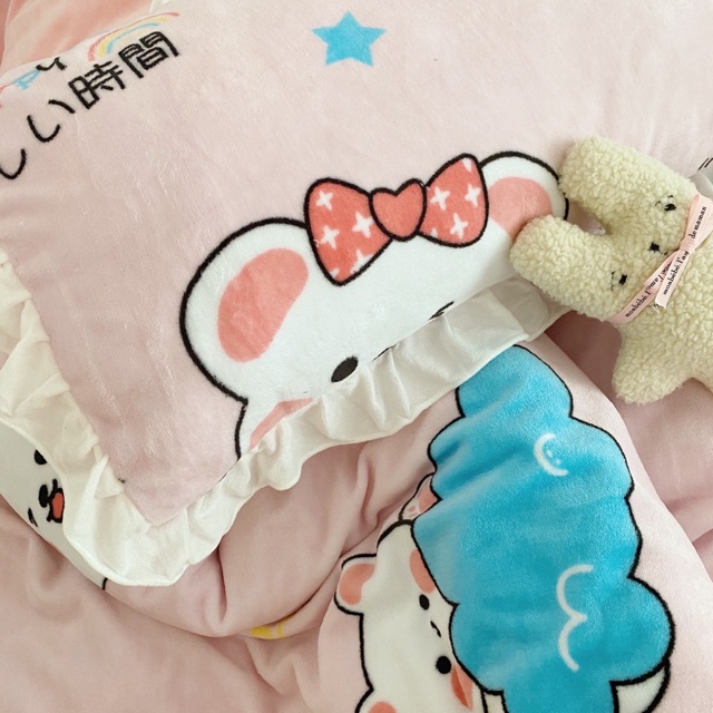 Bộ Chăn Ga Gối Nỉ Nhung MỊN phối Bèo siêu xinh  -> mẫu mới nhất
