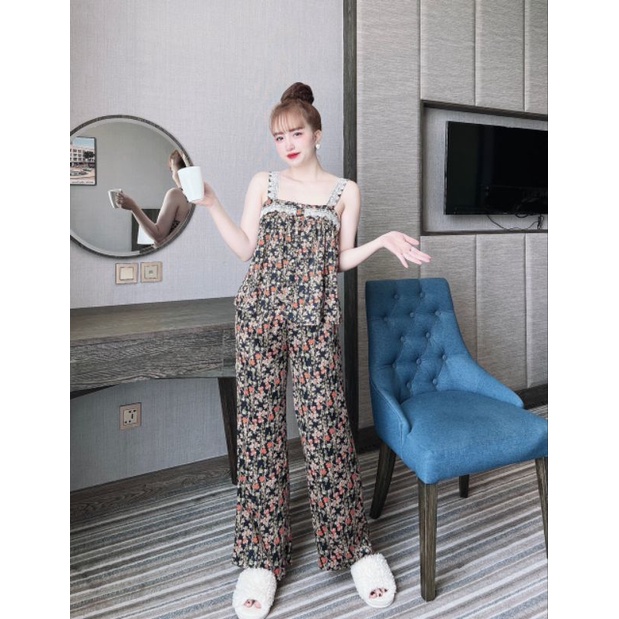 Bộ lụa Latin hai dây viền ren xịn xò, họa tiết xinh xắn