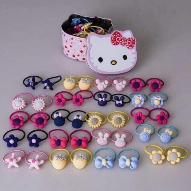 40 DÂY BUỘC TÓC CHO BÉ + 1 HỘP SẮT KITTY