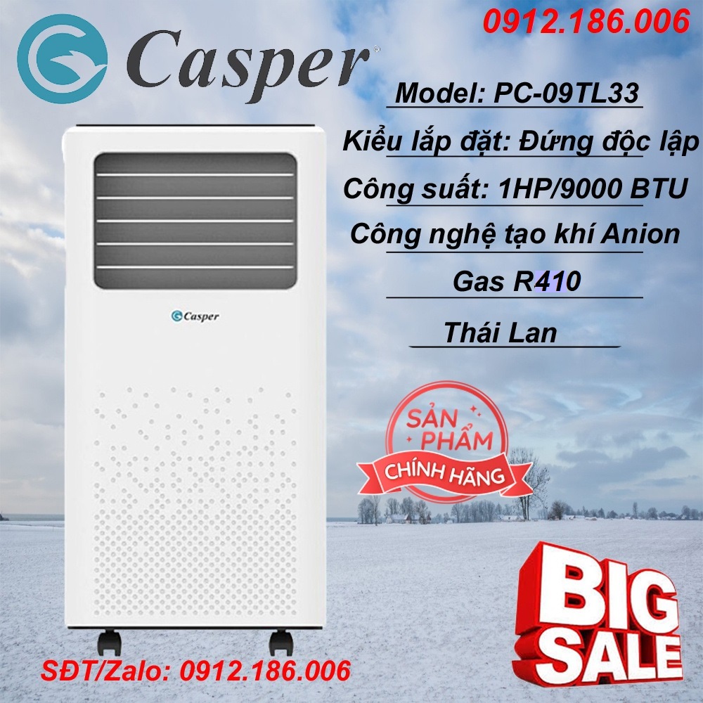 Máy lạnh di động Casper 9000BTU PC-09TL33 (1 HP) R410 - Hàng Chính Hãng