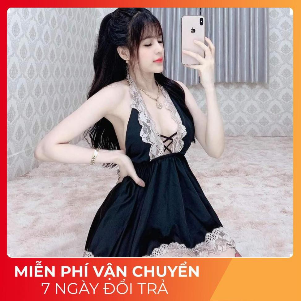 Váy Ngủ Nữ, Váy Ngủ Sexy Yếm Kèm Quần Vải Satin Cao Cấp <60kg | BigBuy360 - bigbuy360.vn