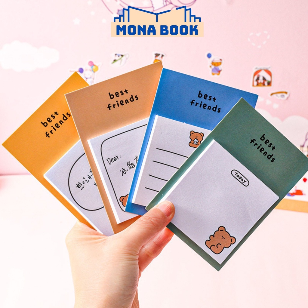 Giấy note ghi chú hình gấu cute nhiều màu, giấy ghi chú cute Monabook