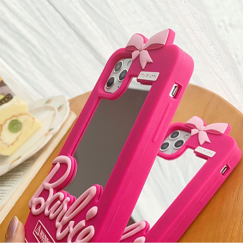 Ốp Điện Thoại Silicon Gắn Gương In Chữ Barbie Cho iPhone 14 Pro Max 13 Pro Max 12 Pro Max 11 Pro Max 7 8 Plus