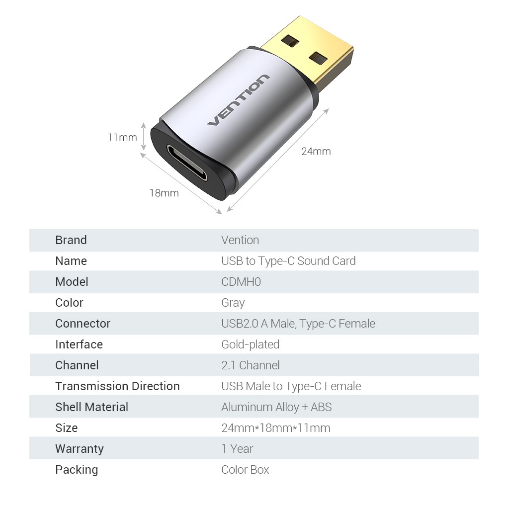 Card âm thanh VENTION USB sang USB-C mạ vàng dành cho tai nghe PS4 PC tiện dụng