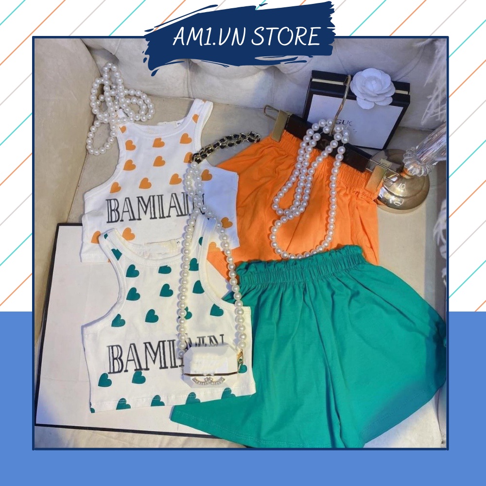 (10-30kg) Set đồ bộ bé gái áo ba lỗ quần váy TTN15 Set bộ tim - Quần áo trẻ em size đại TTR288