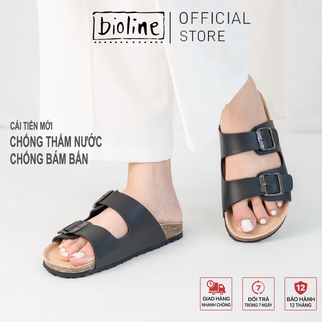 - Dép đế trấu birken unisex quai ngang da PU cao cấp lót chống nước Bioline chính hãng