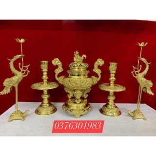 Bộ đỉnh lư thờ đỉnh thờ bằng đồng cao cấp 40cm ,bộ tam sự ngũ sự đỉnh hạc nến bằng đồng cao cấp