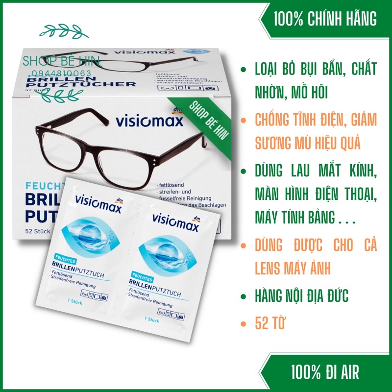 (Bill Đức) Giấy lau mắt kính VISIOMAX, Miếng lau mắt kính, màn hình điện thoại, máy tính, hàng nội địa Đức