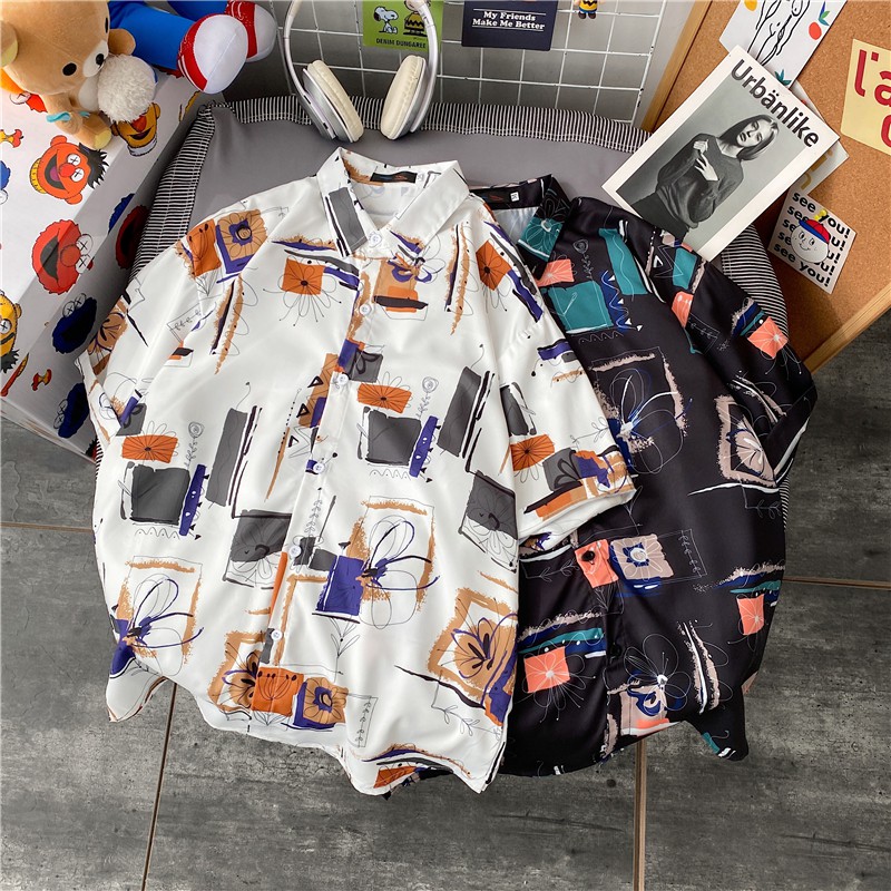 Áo sơ mi nam ngắn tay in họa tiết thời trang size M-3XL 2 màu tùy chọn