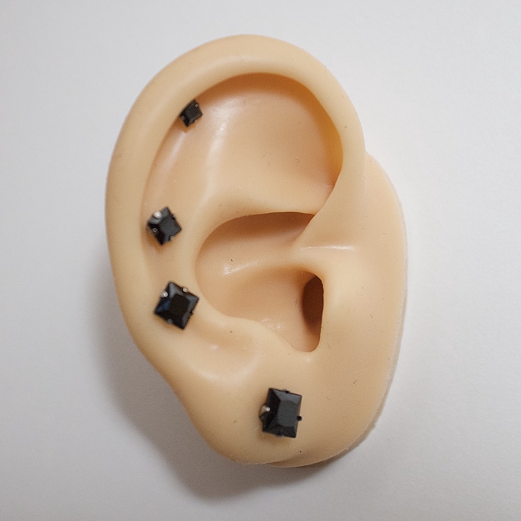 [1 CẶP] Bông Tai Inox Màu Bạc Unisex Đính Đá Vuông Đen Đuôi Gài Không Gỉ Sét Không Ngứa Bông Tai Julies Box 66