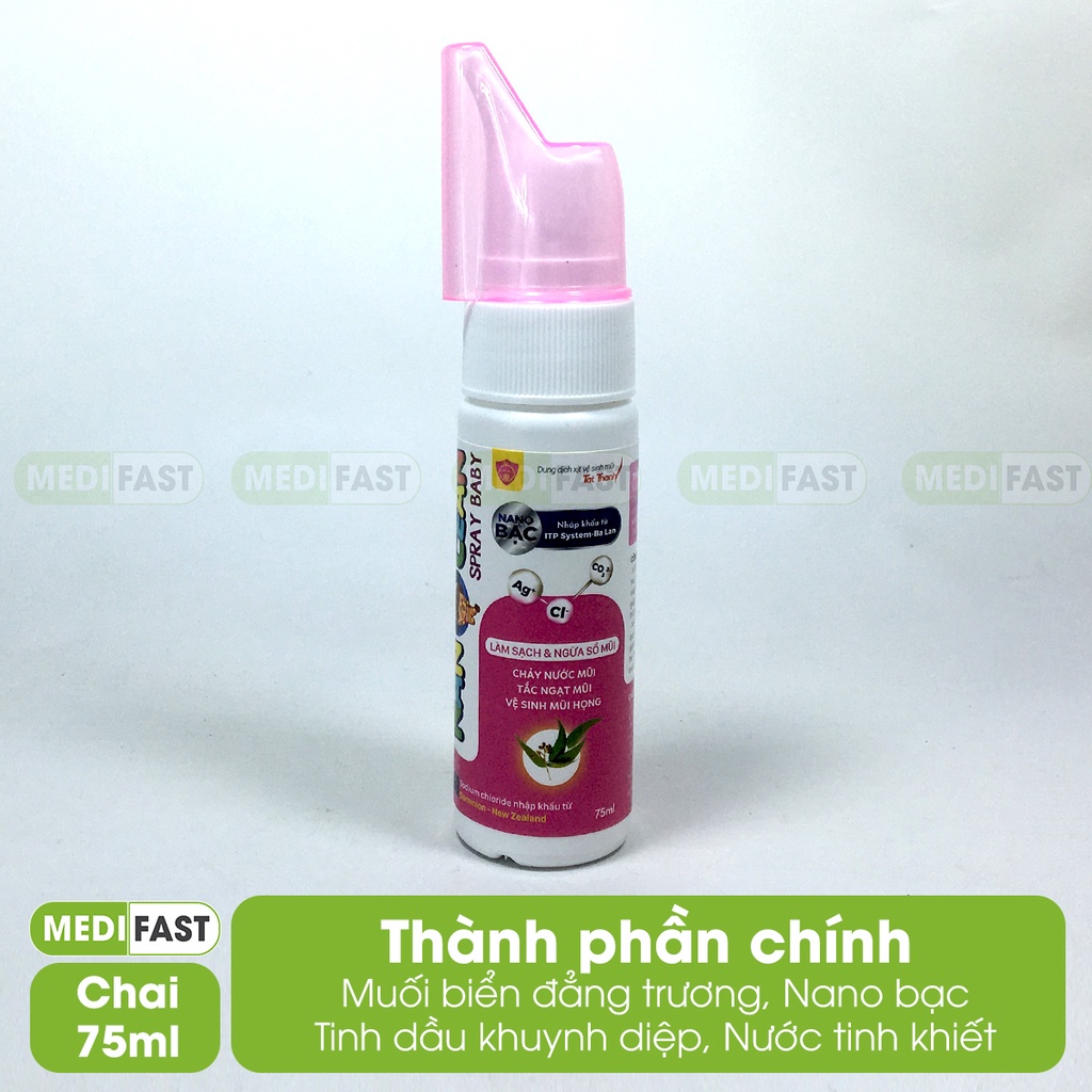 Xịt muối biển cho bé từ 3 tháng tuổi Nano Cean Spray Baby có thêm tinh dầu khuynh diệp và Nano bạc chai 75ml