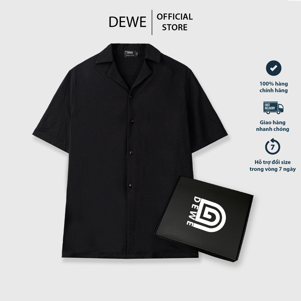 Áo sơ mi nam ngắn tay DEWE, vải đũi trơn thoáng mát, Màu Đen - DEWE Cuban Basic Shirt