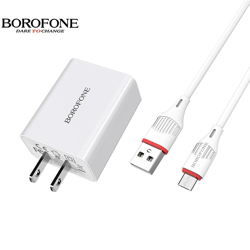 Bộ sạc nhanh 18W - QC 3.0 BOROFONE BA21 đầu Micro, Type-C dùng cho Android, cổng USB, dây cáp dài 1m - Chính hãng