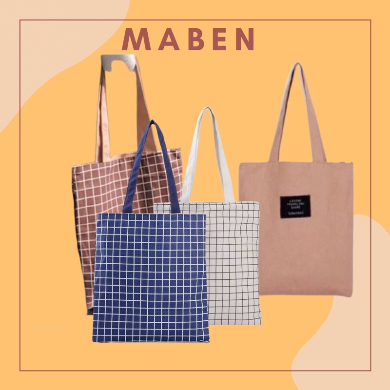 Túi vải kẻ caro dùng 2 mặt - Maben